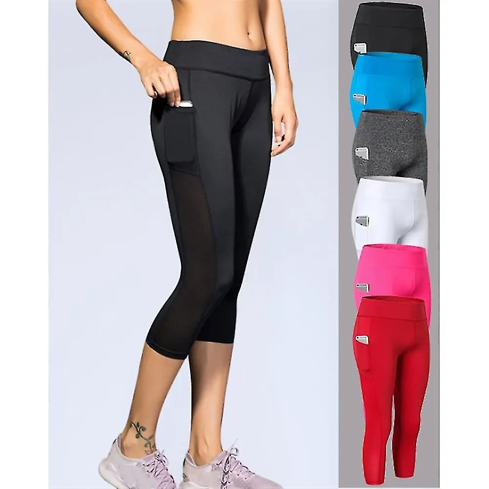 Women's Running Tights Leggings Running Capri Leggings Patchwork With Phone Pocket 3/4 Tights Sports & Outdoor Athletic 