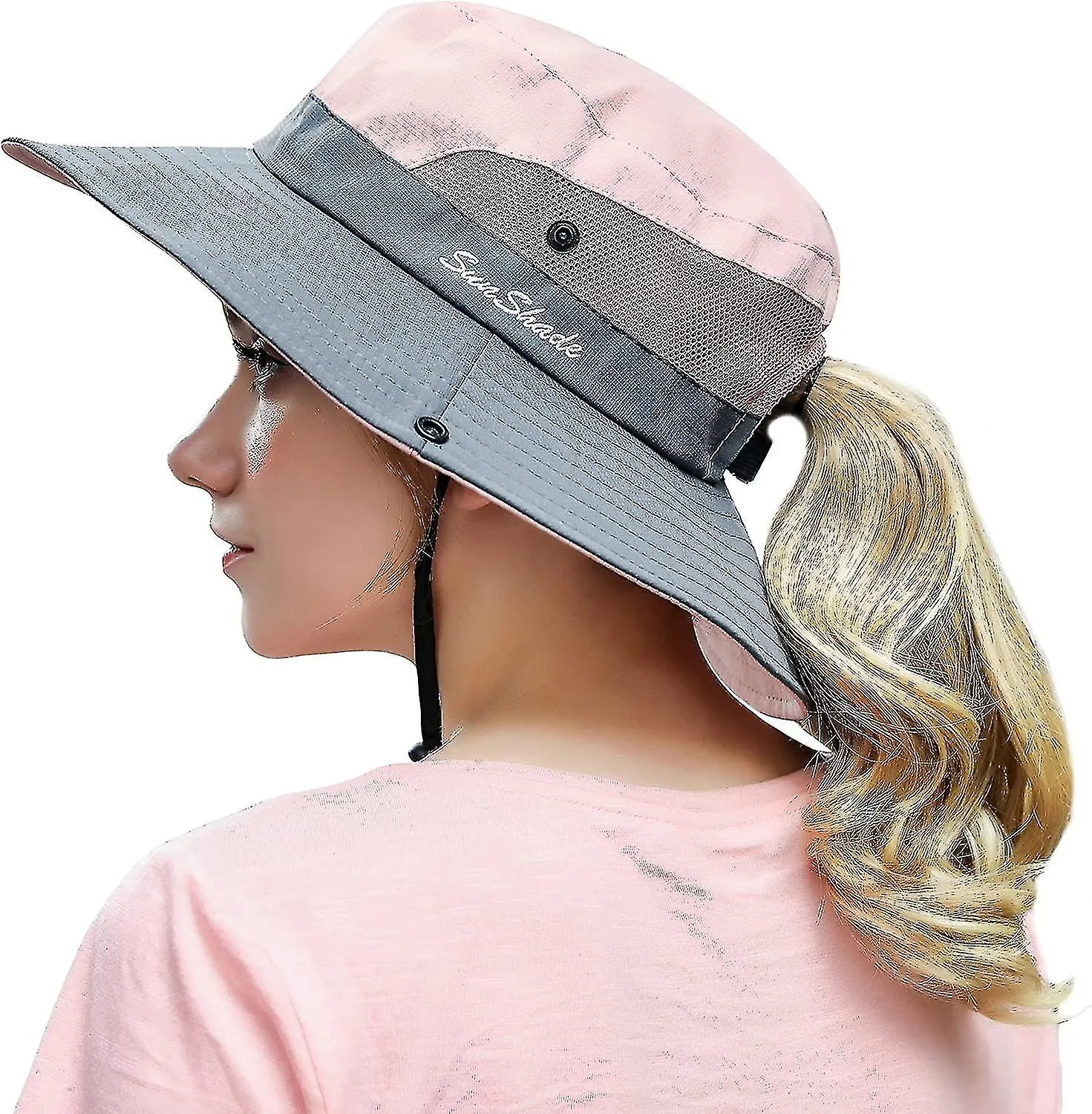 Womens Outdoor Summer Sun Hat Uv Protection Wide Brim Foldable Fishing Hats With Ponytail Hole