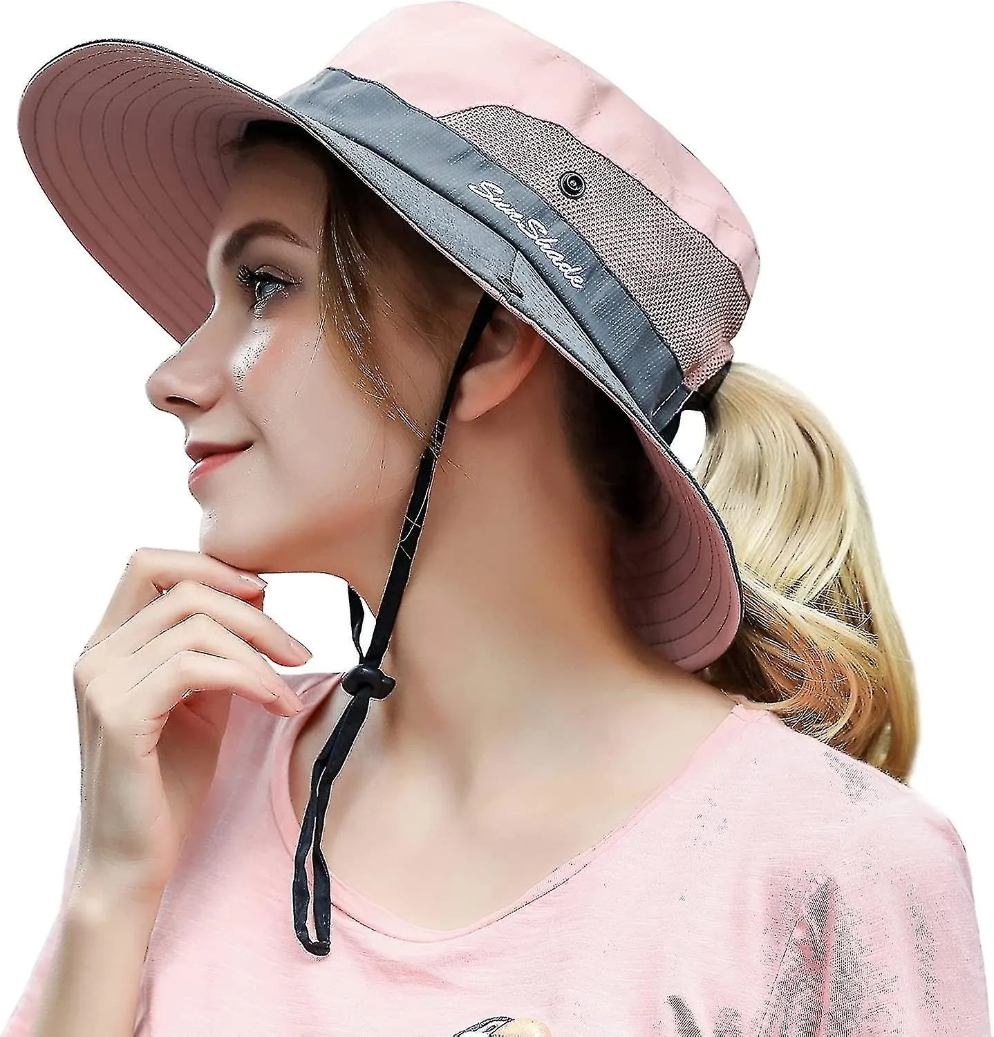 Womens Outdoor Summer Sun Hat Uv Protection Wide Brim Foldable Fishing Hats With Ponytail Hole