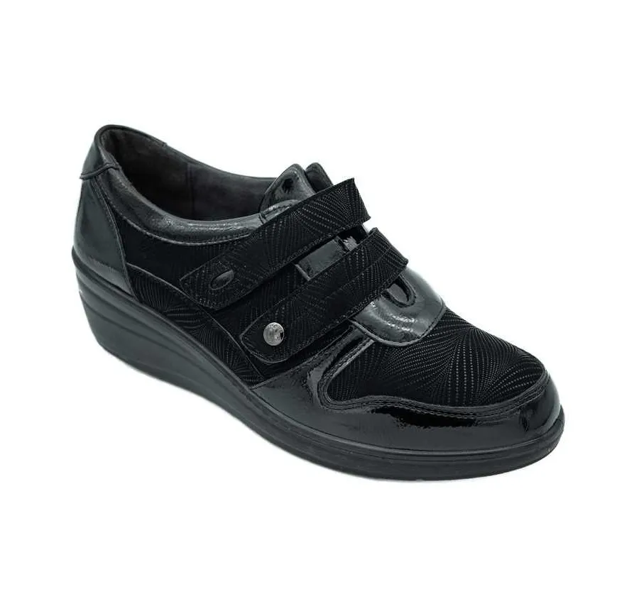 ZAPATO DOBLE VELCRO COMBINADO CHAROL NEGRO CÓMODO PLANTILLA EXTRAÍBLE