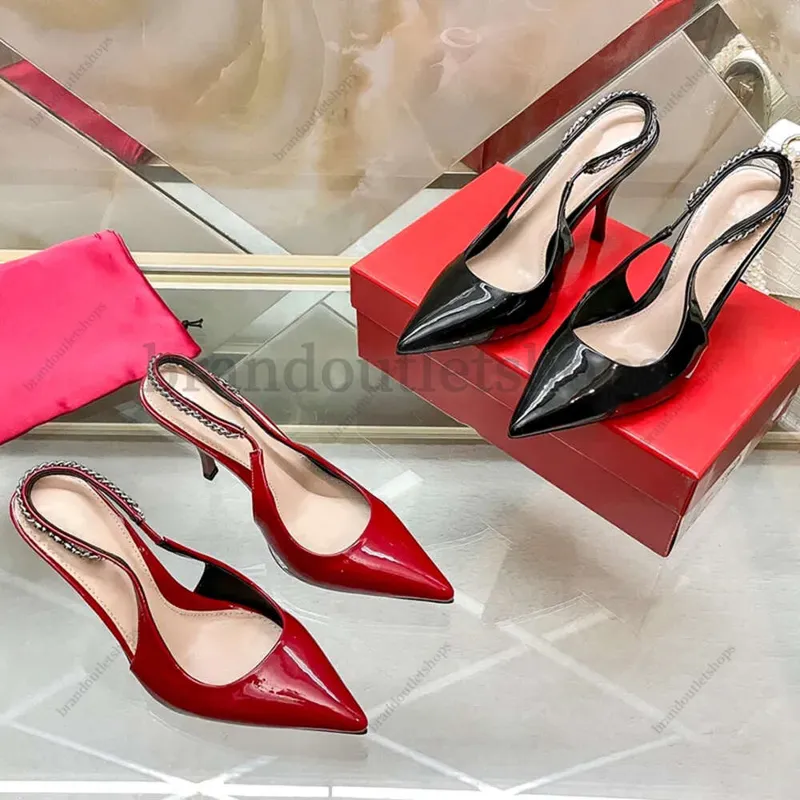 Zapatos de vestir de diseño para mujeres Signoria Slingback Pombs tacones altos 9.5cm Rosso Ancora Patente Lady Luxury Toes Stil